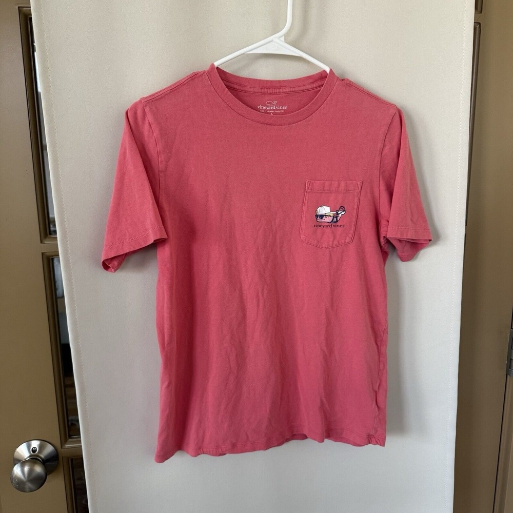Vineyard Vines Girls Large Pink Front Pocket Americana Short Sleeve T-Shirt